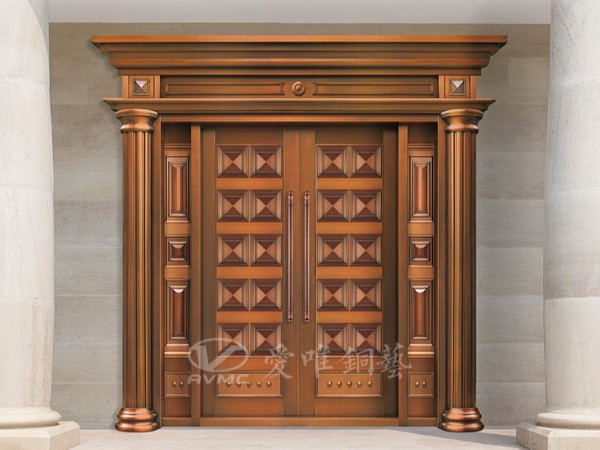 佛山銅門(mén)廠家愛(ài)唯銅藝——?jiǎng)e墅銅門(mén)對(duì)開(kāi)門(mén)入戶銅門(mén)定制